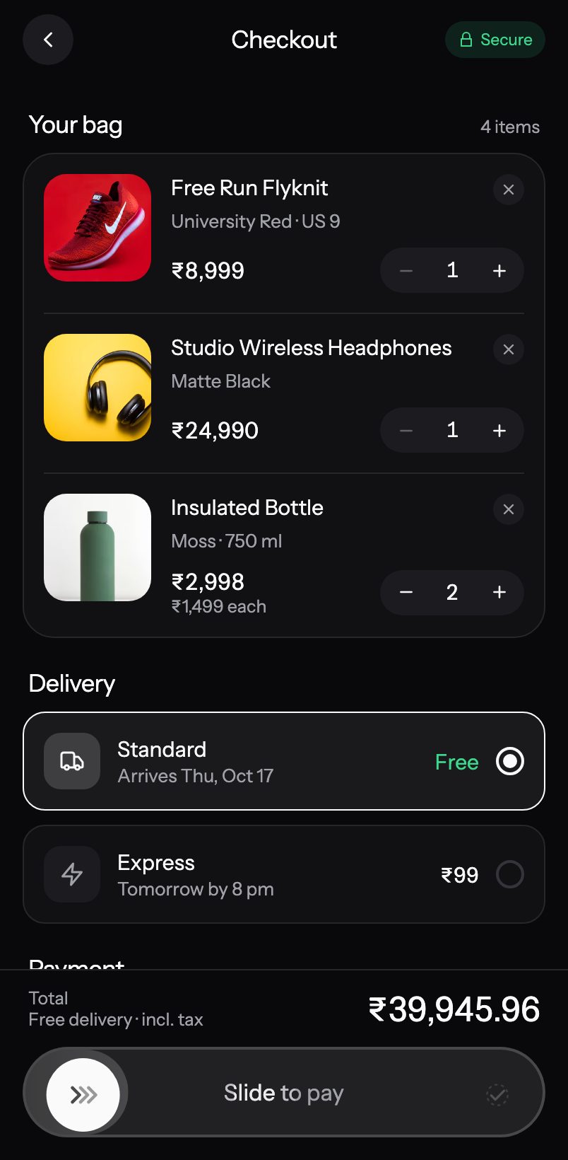 Checkout screen