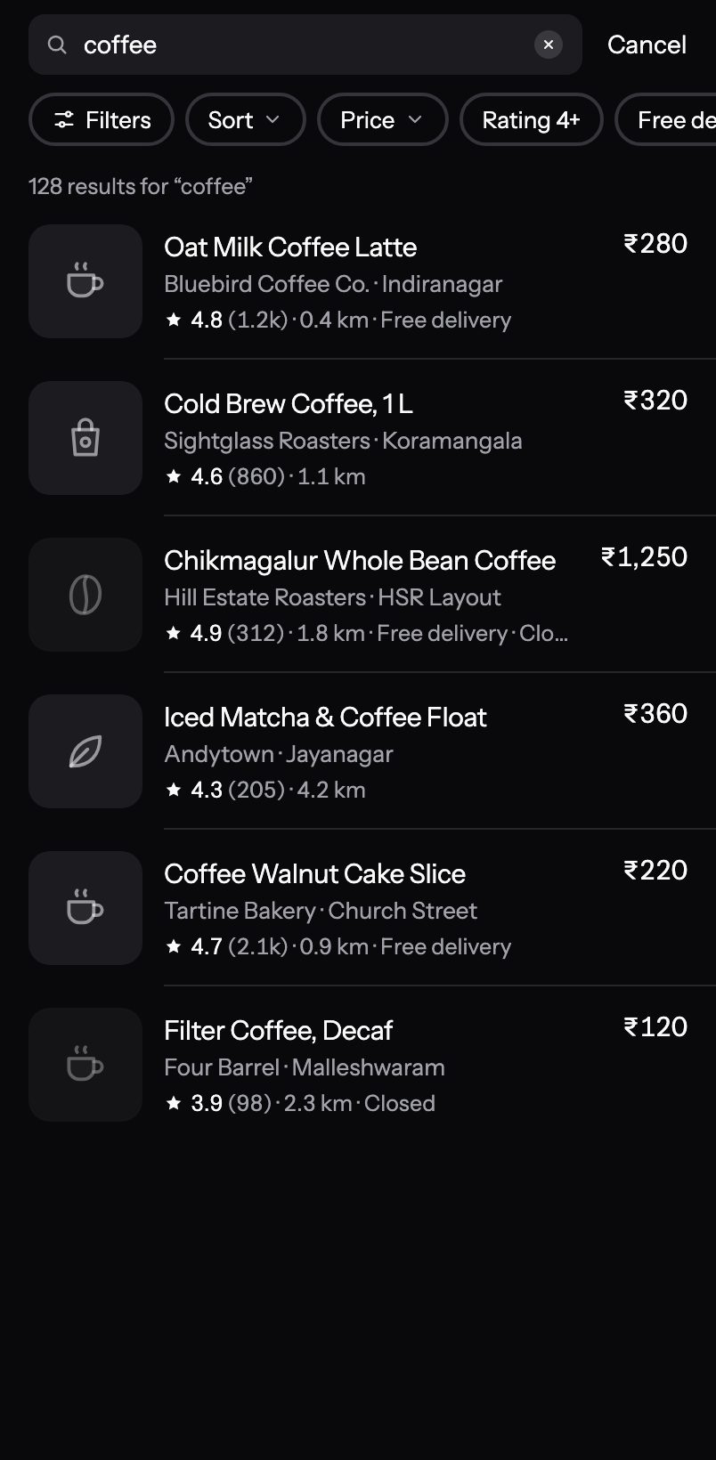Search Results screen